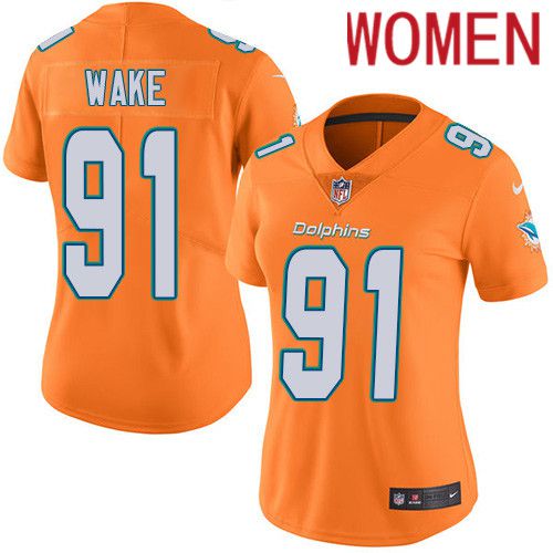 Women Miami Dolphins 91 Cameron Wake Nike Orange Vapor Limited Rush NFL Jersey
